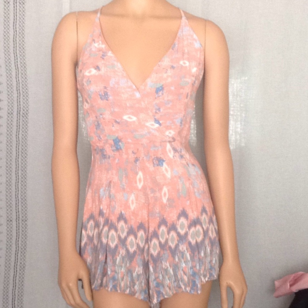 LF Trac Ikat Cross-Strap Dip Back Romper Playsuit